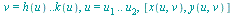 v = h(u) .. k(u), u = u[1] .. u[2], [x(u, v), y(u, v)]